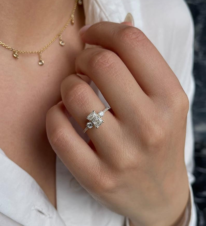 1.0 CT Radiant Three Stone Lab Grown Diamond Engagement Ring