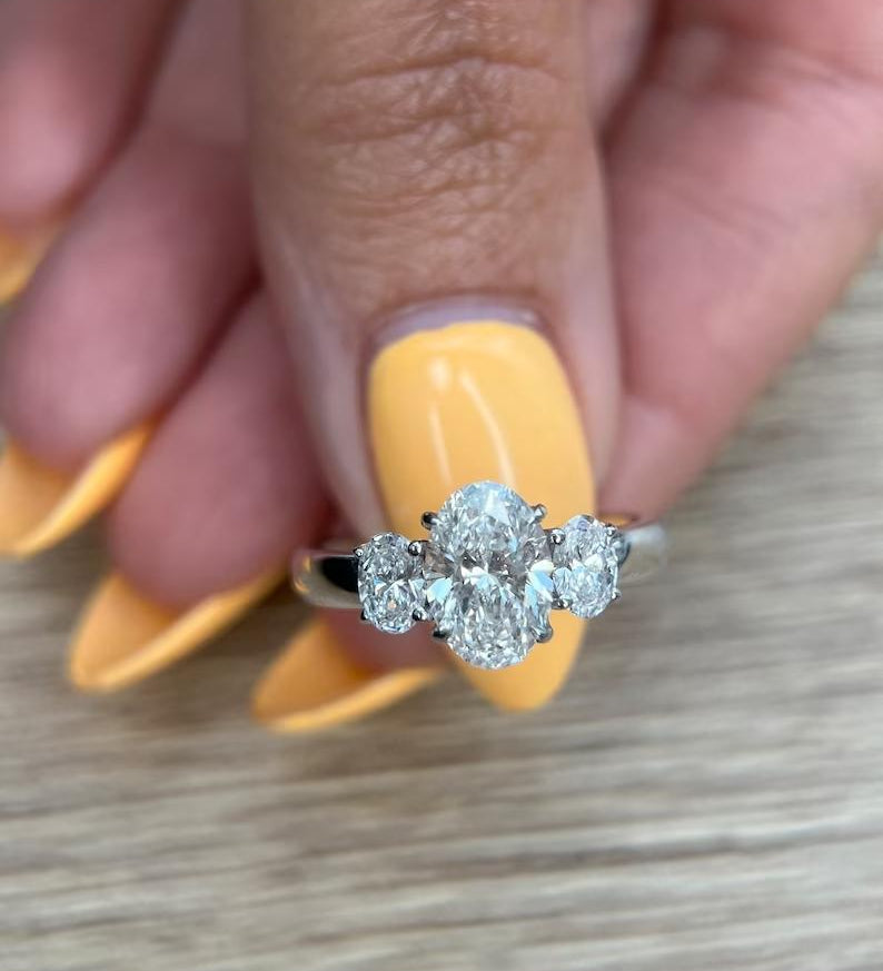 1.50 CT Oval Three Stones Lab Grown Diamond Engagement Ring