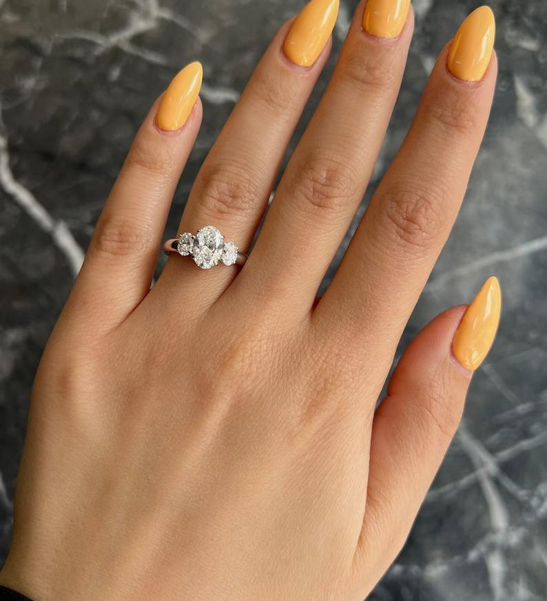 1.50 CT Oval Three Stones Lab Grown Diamond Engagement Ring