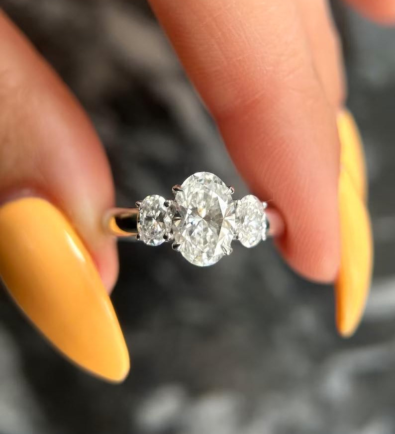 1.50 CT Oval Three Stones Lab Grown Diamond Engagement Ring