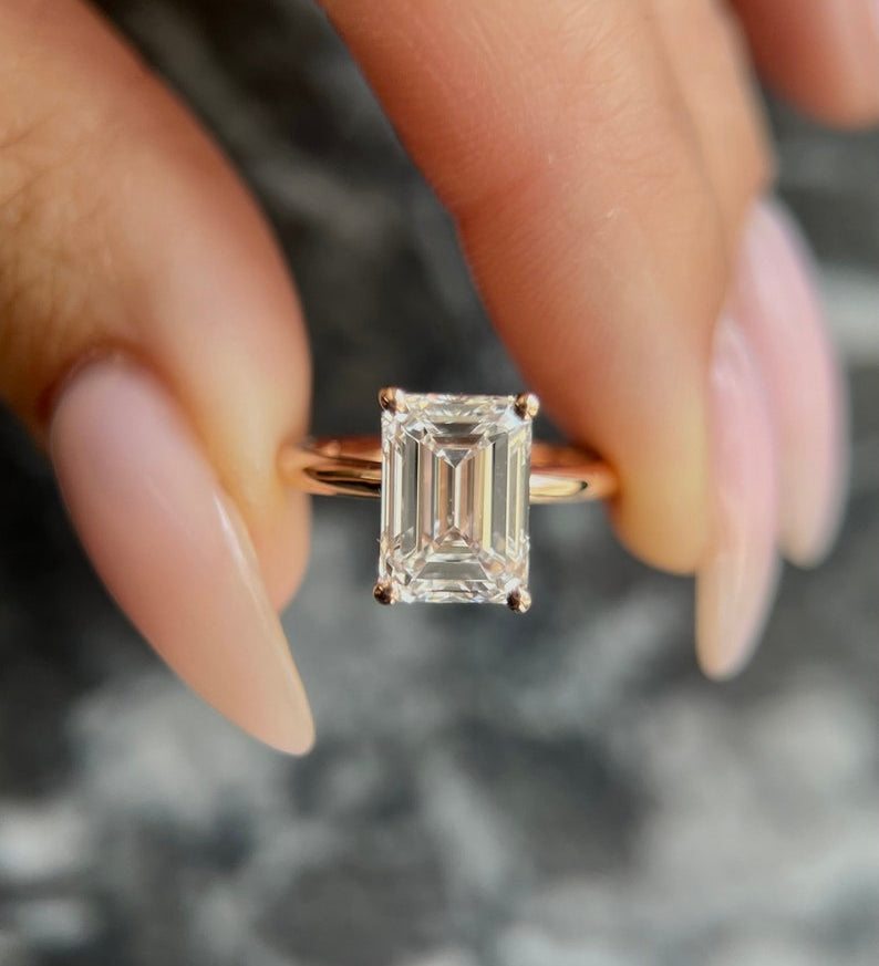 Emerald Solitaire Lab Grown Diamond Engagement Ring
