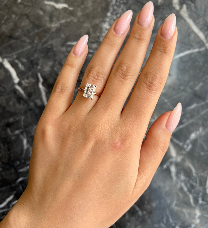Emerald Solitaire Lab Grown Diamond Engagement Ring