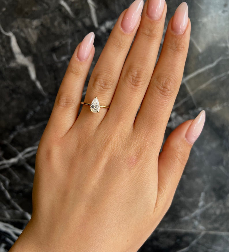 Pear Solitaire Lab Grown Diamond Engagement Ring