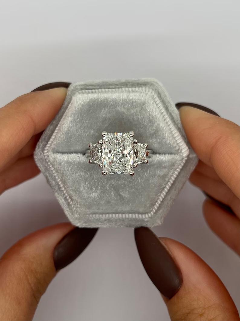 4.0 CT Radiant Three Stone Lab Grown Diamond Engagement Ring
