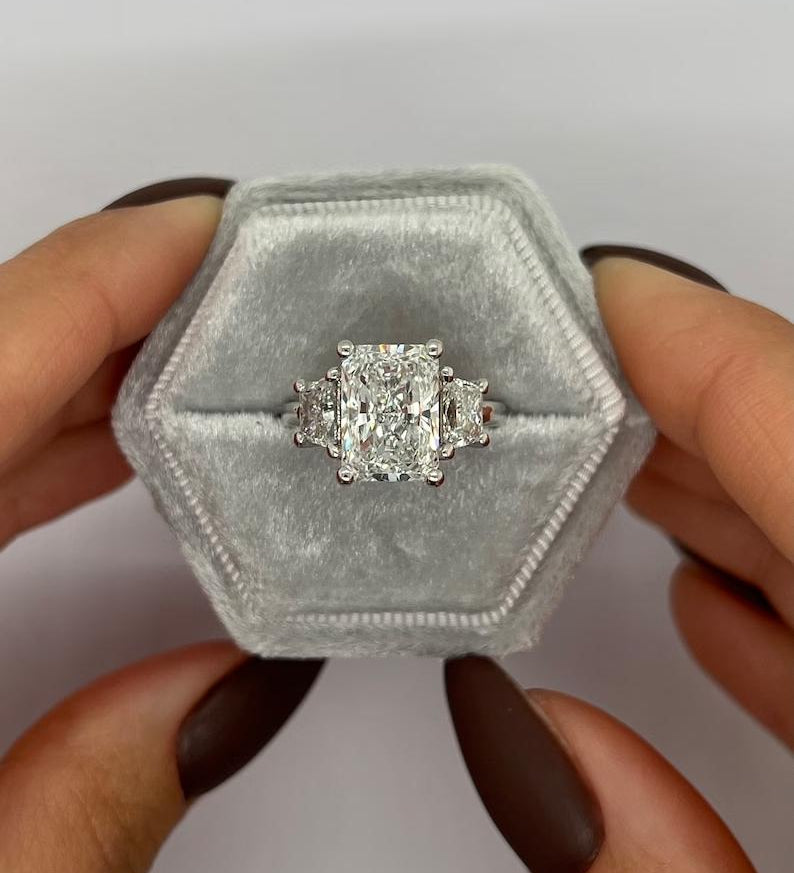 4.0 CT Radiant Three Stone Lab Grown Diamond Engagement Ring