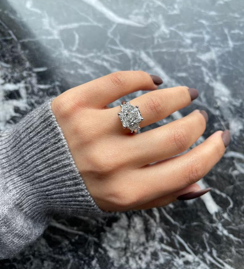 4.0 CT Radiant Three Stone Lab Grown Diamond Engagement Ring