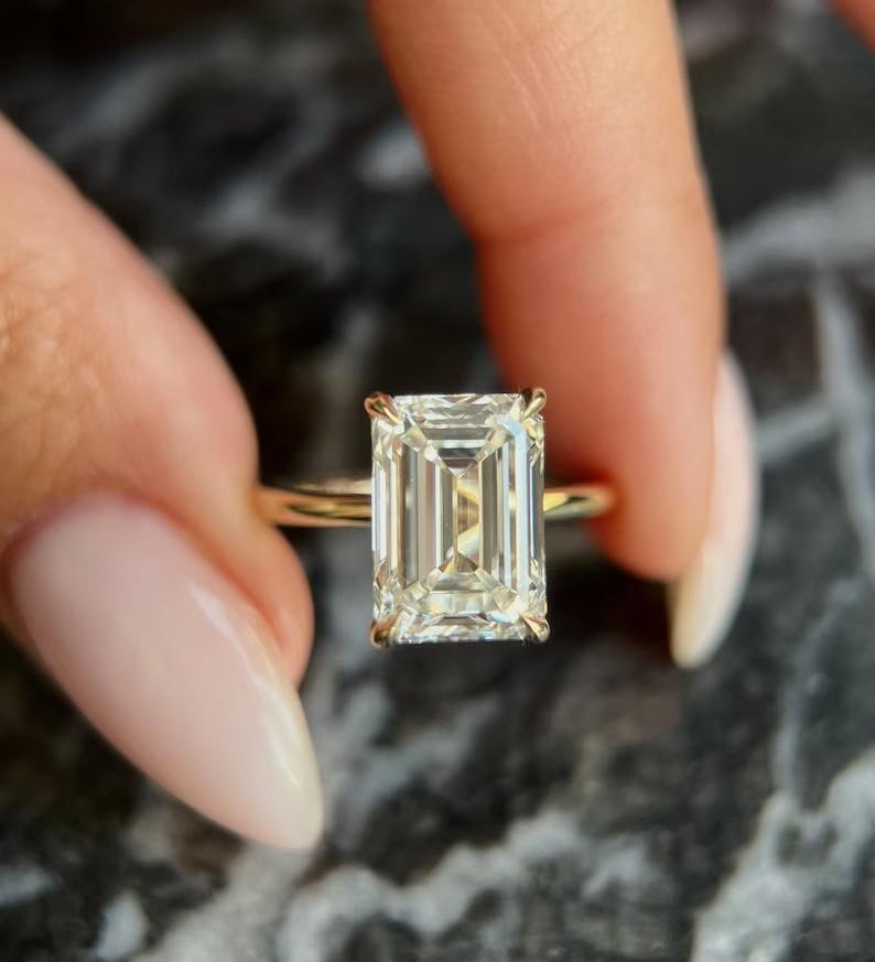 Emerald Solitaire Lab Grown Diamond Engagement Ring