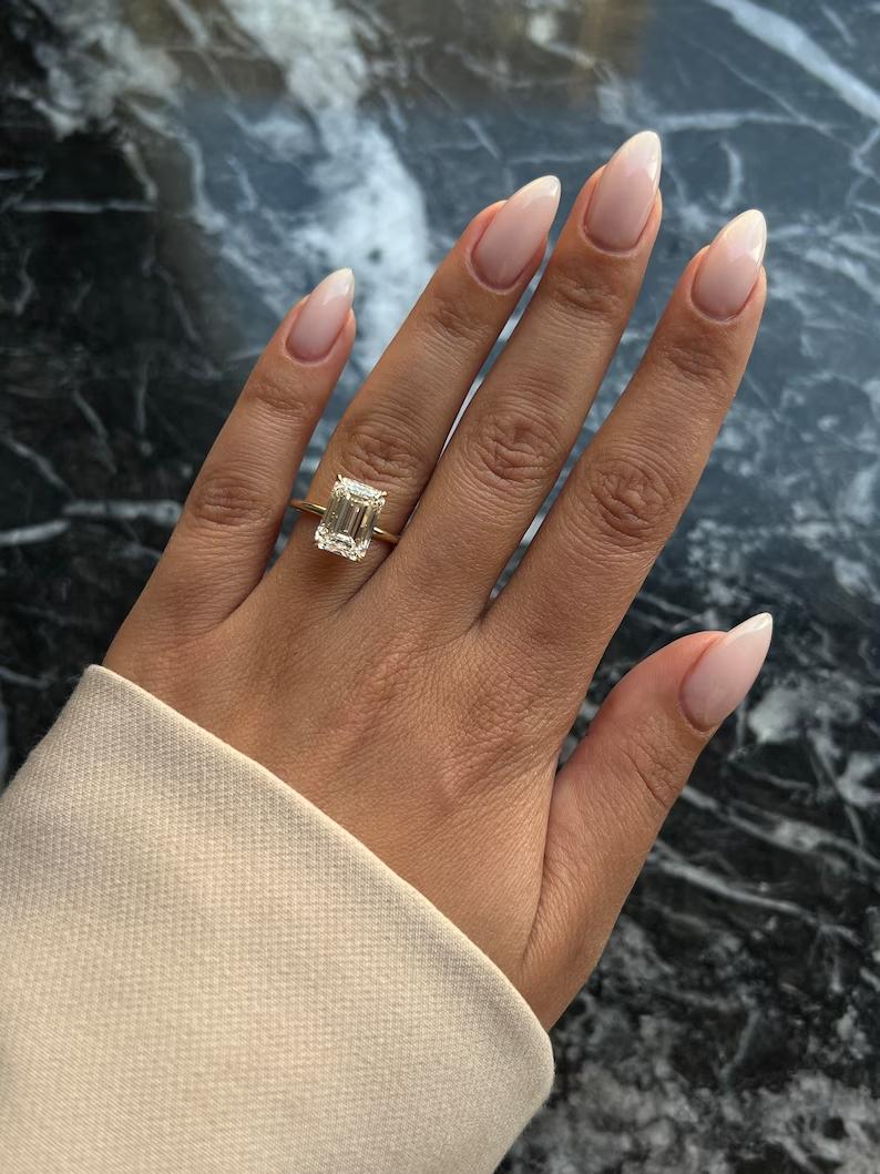 Emerald Solitaire Lab Grown Diamond Engagement Ring