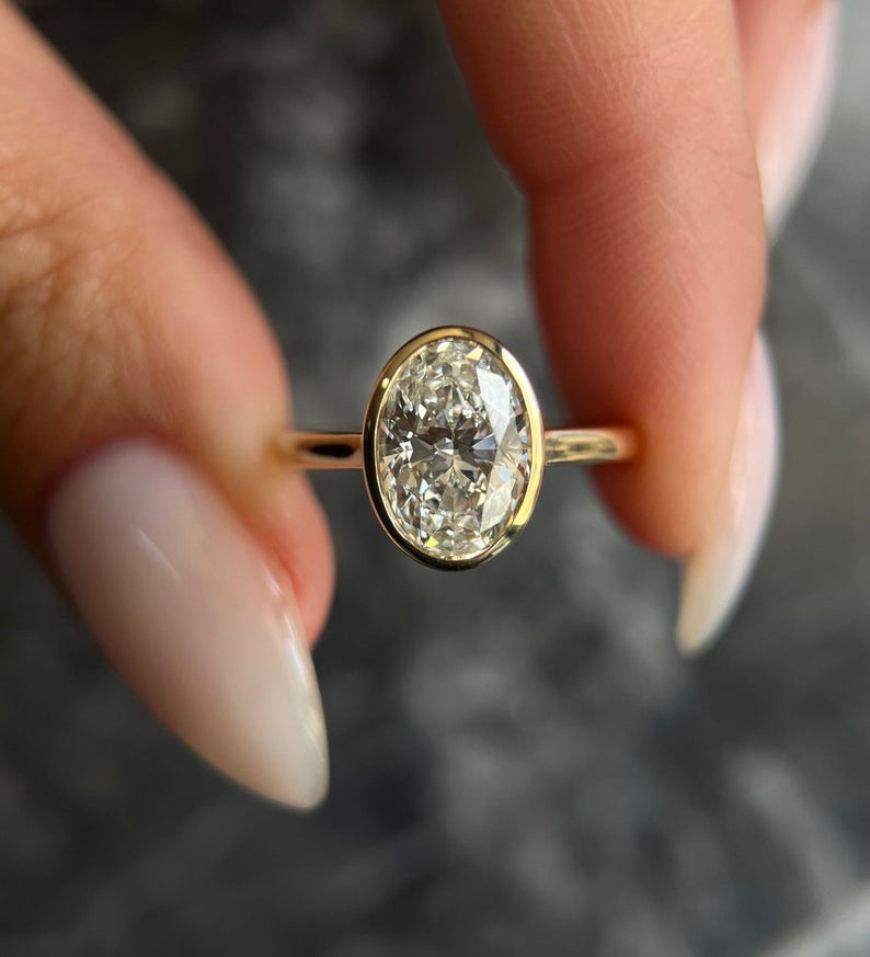 Oval Bezel Solitaire Lab Grown Diamond Engagement Ring
