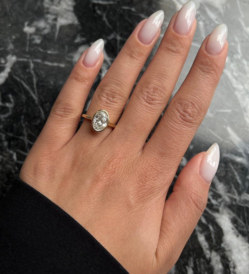 Oval Bezel Solitaire Lab Grown Diamond Engagement Ring