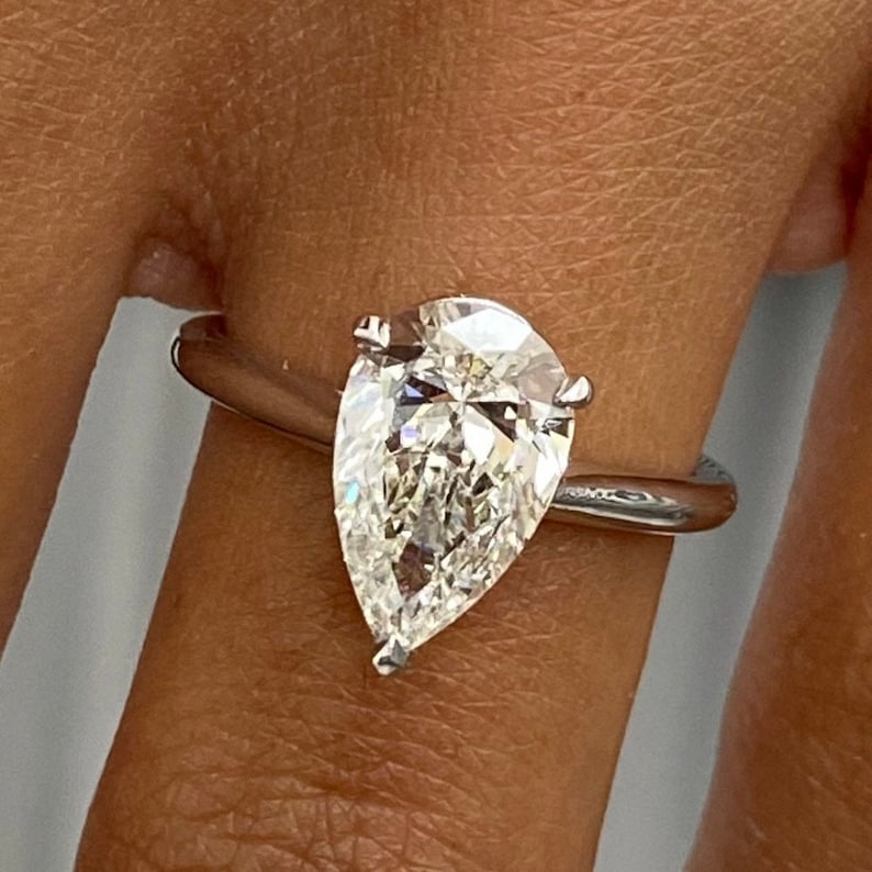 1.75 CT Pear Moissanite Solitaire Engagement Ring - farrellouise