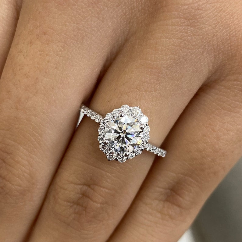 1.0 CT Round Moissanite Halo Engagement Ring With Pave Setting - farrellouise