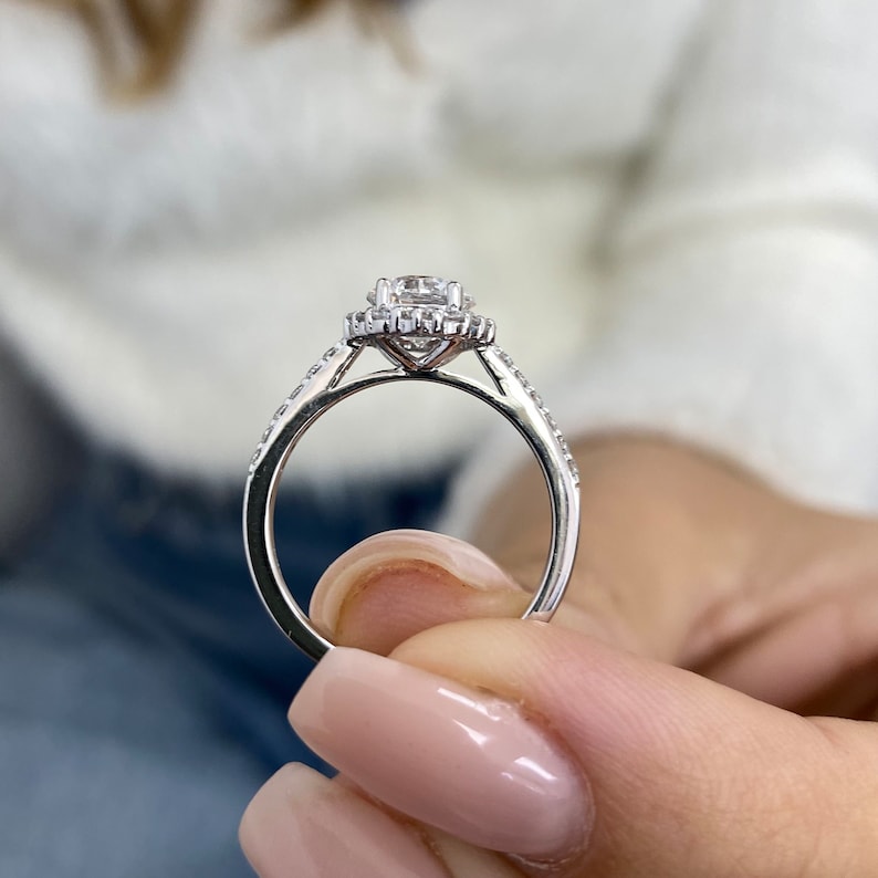 
                  
                    1.0 CT Round Moissanite Halo Engagement Ring With Pave Setting - farrellouise
                  
                