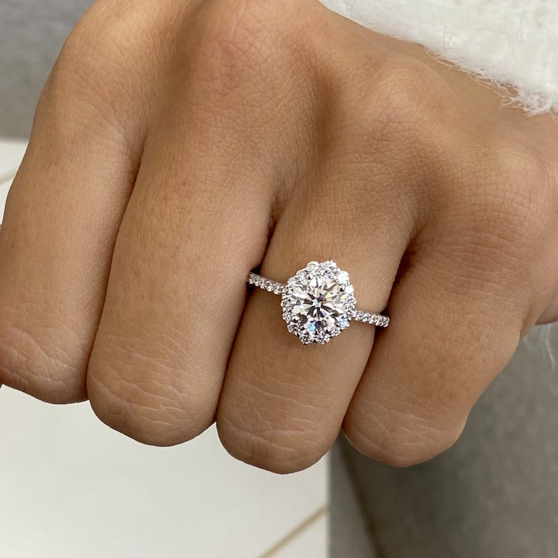 
                  
                    1.0 CT Round Moissanite Halo Engagement Ring With Pave Setting - farrellouise
                  
                