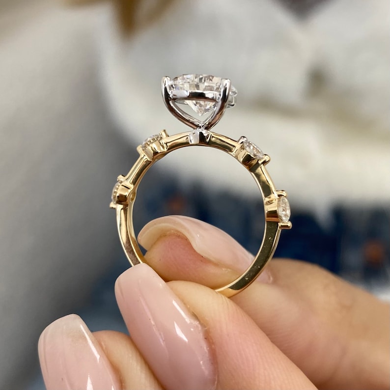 
                  
                    2.0 CT Pear Moissanite Dainty Two Tone Engagement Ring - farrellouise
                  
                