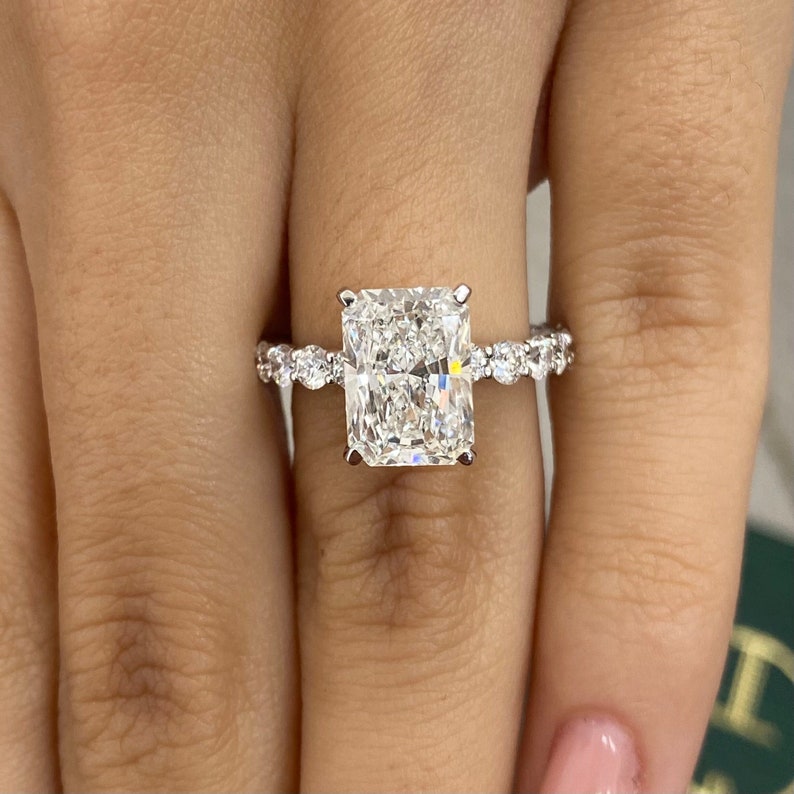 3.0 CT Radiant Moissanite Hidden Halo Engagement Ring With Pave Setting - farrellouise