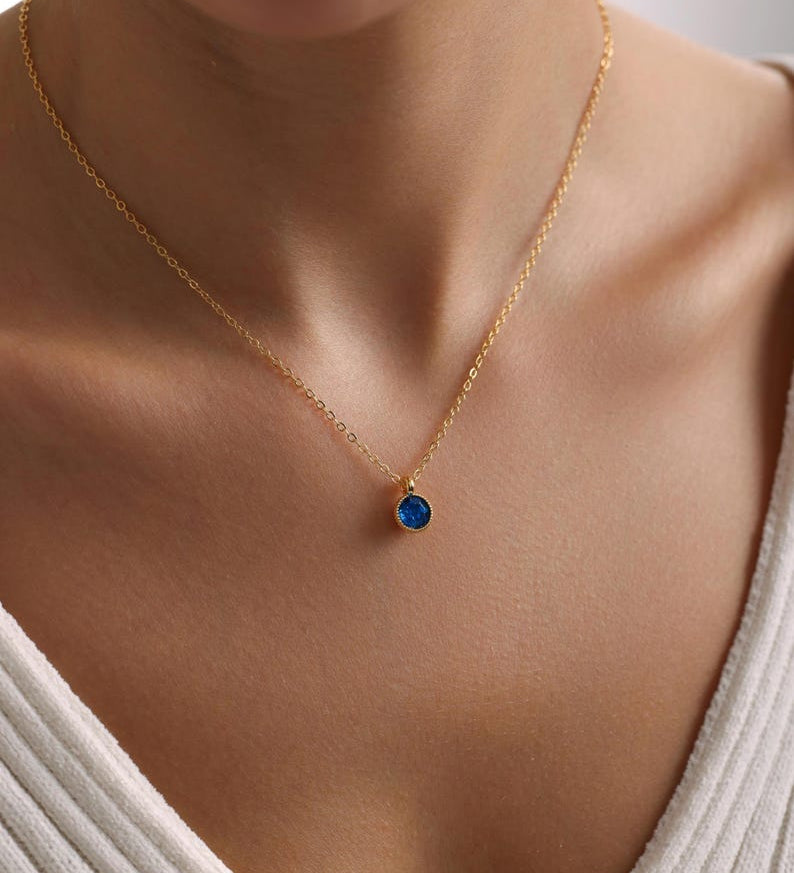 0.20 CT Round Solitaire Blue Topaz Gemstone Necklace