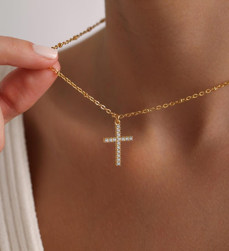 0.6 TCW Round Cut Cross Moissanite Pendant Necklace