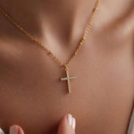 0.6 TCW Round Cut Cross Moissanite Pendant Necklace