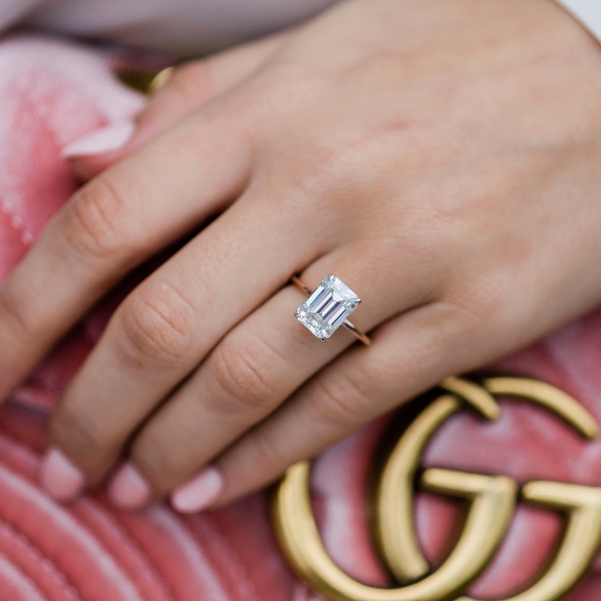 3.50 CT Emerald Moissanite Ring Featuring Hidden Halo Style 1