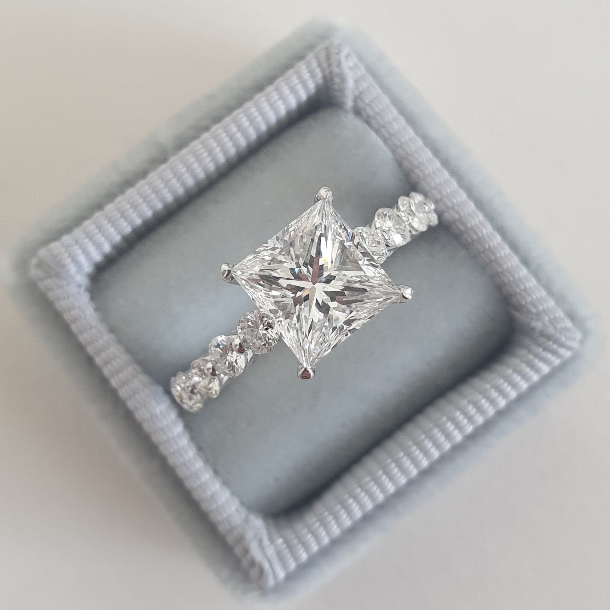 2.01 CT Princess Cut Pave CVD D/VS1 Diamond Engagement Ring 1