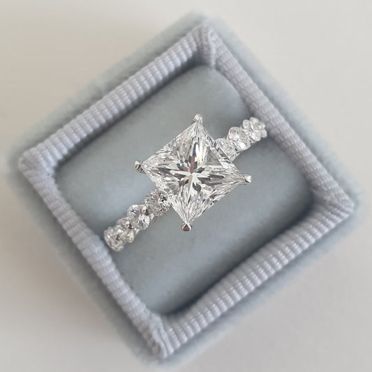 2.01 CT Princess Cut Pave CVD D/VS1 Diamond Engagement Ring 1