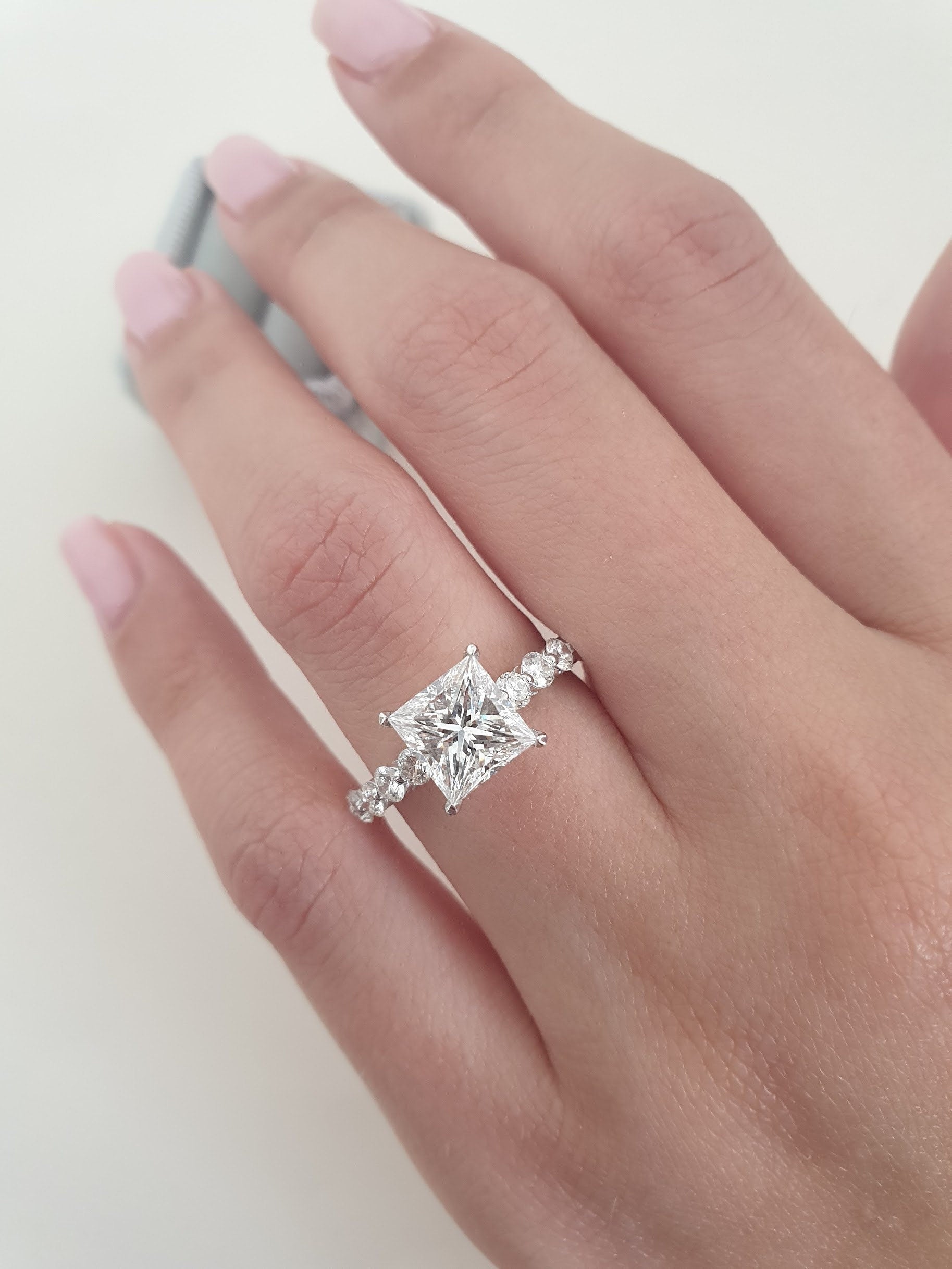2.01 CT Princess Cut Pave CVD D/VS1 Diamond Engagement Ring 3