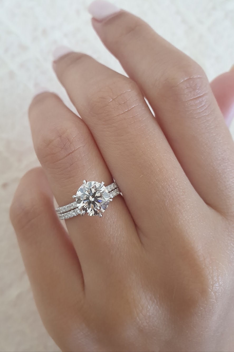 2 CT Round Cut Pave CVD F/VS2 Diamond Engagement Ring 2