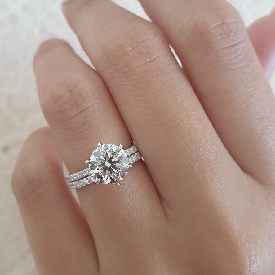 2 CT Round Cut Pave CVD F/VS2 Diamond Engagement Ring 2