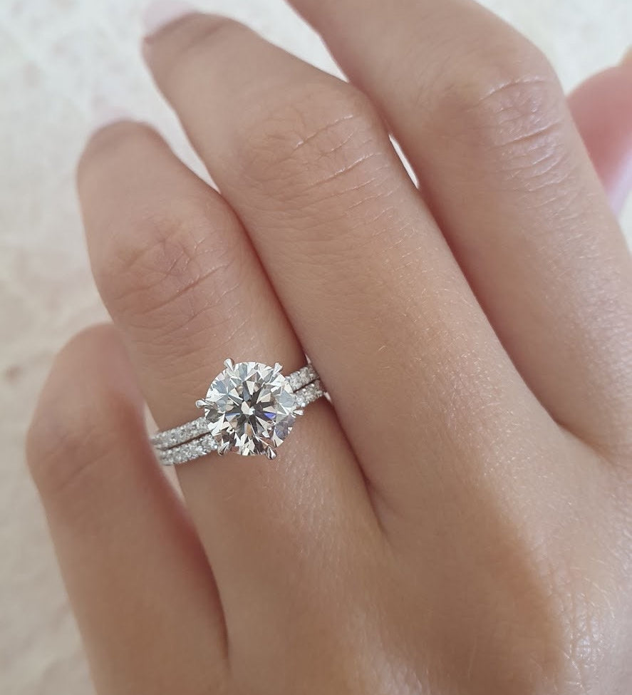 Round Cut Pave Lab Grown Diamond Engagement Ring