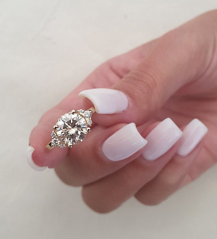 Round Cluster Lab Grown Diamond Engagement Ring