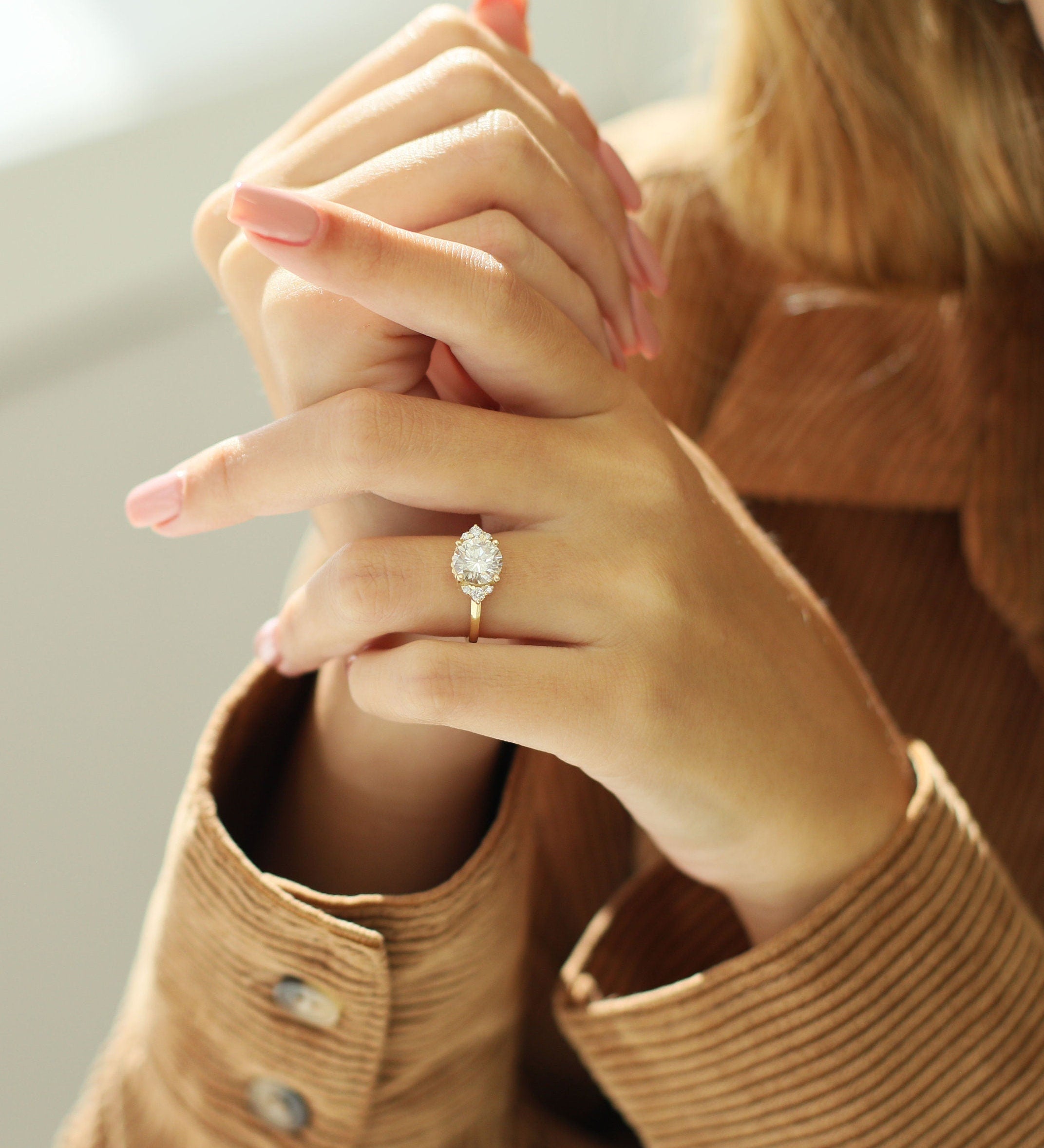 Round Cluster Lab Grown Diamond Engagement Ring
