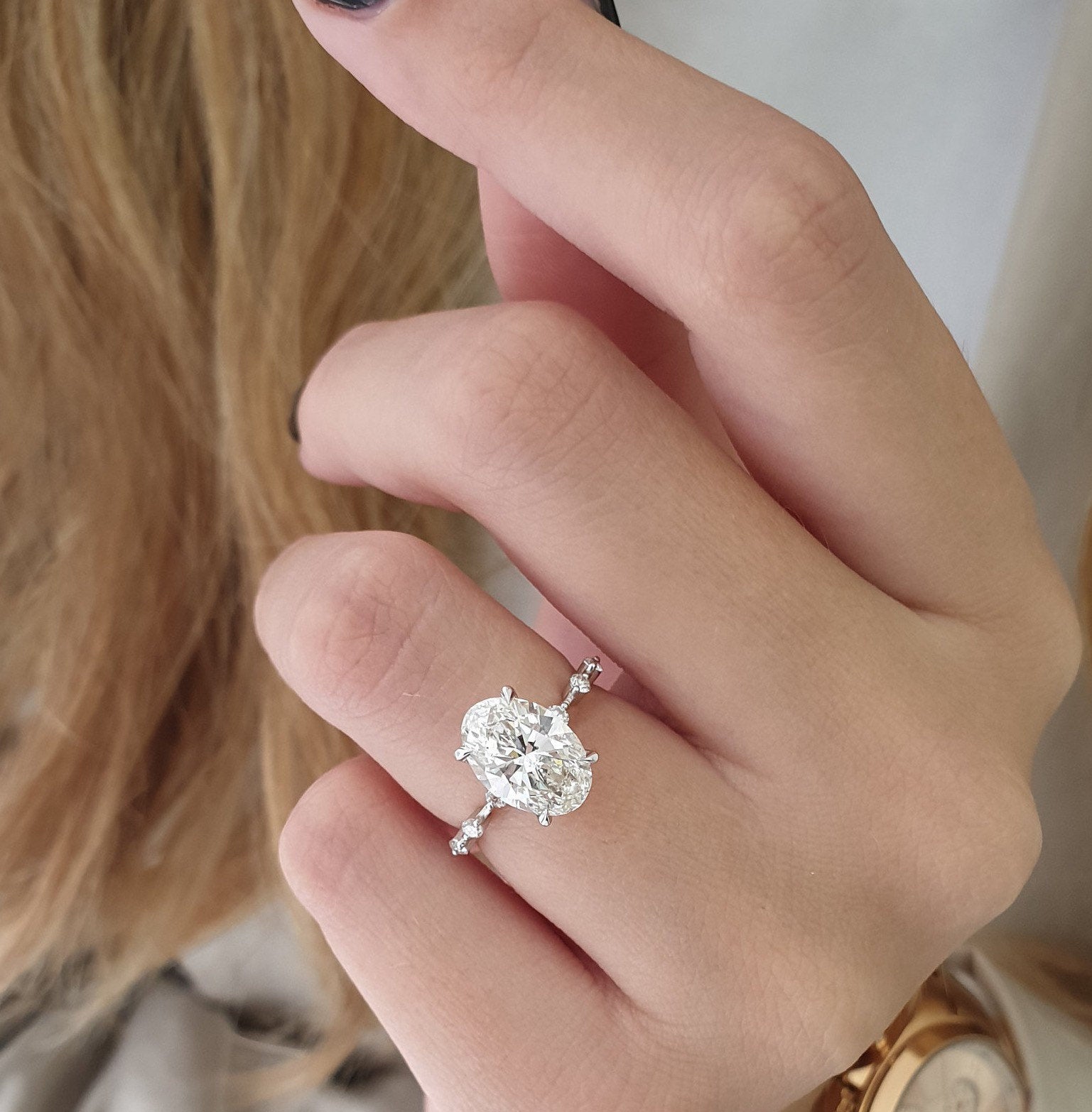 2 CT Oval Cut Pave CVD G/VS2 Diamond Engagement Ring 5