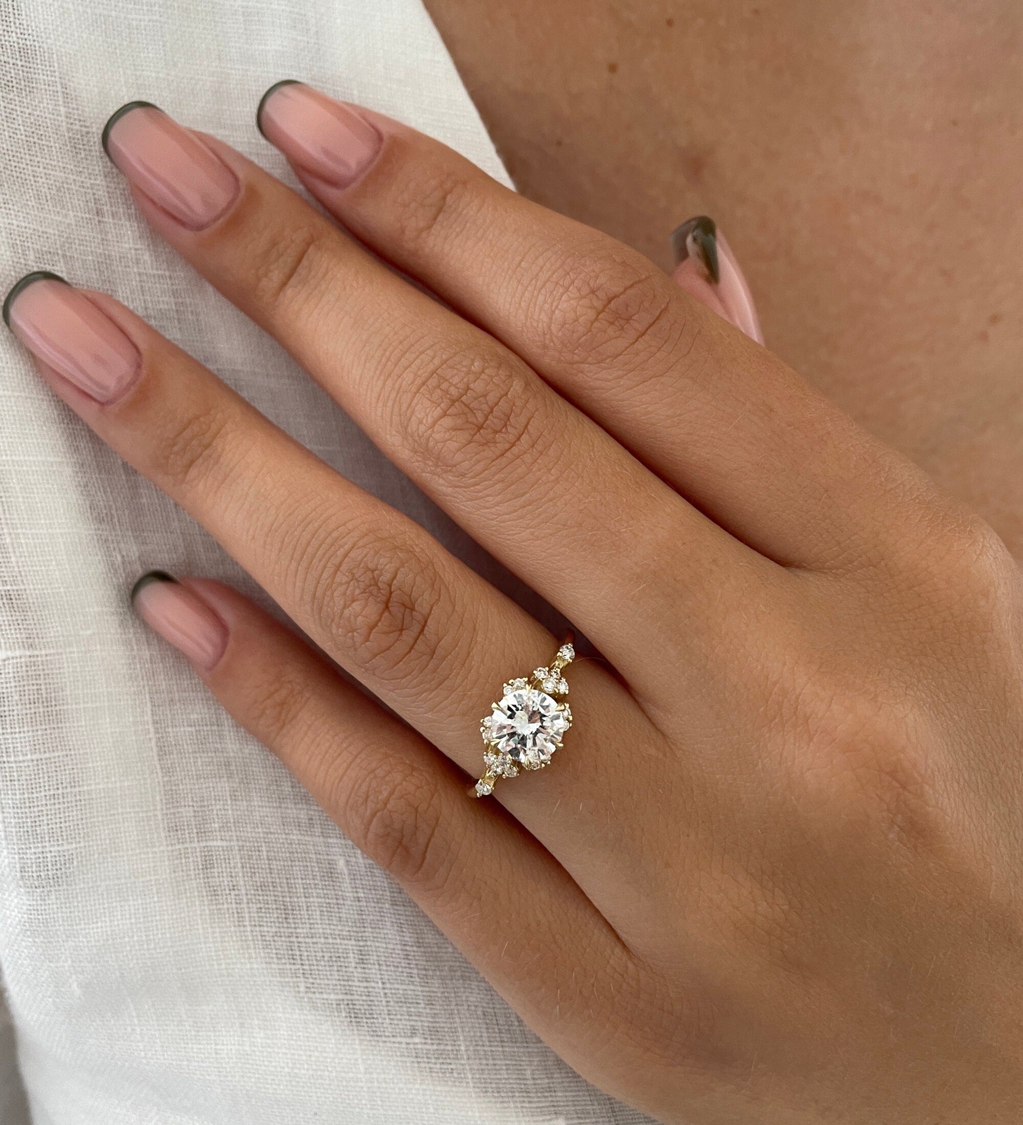 Round Cluster Lab Grown Diamond Engagement Ring