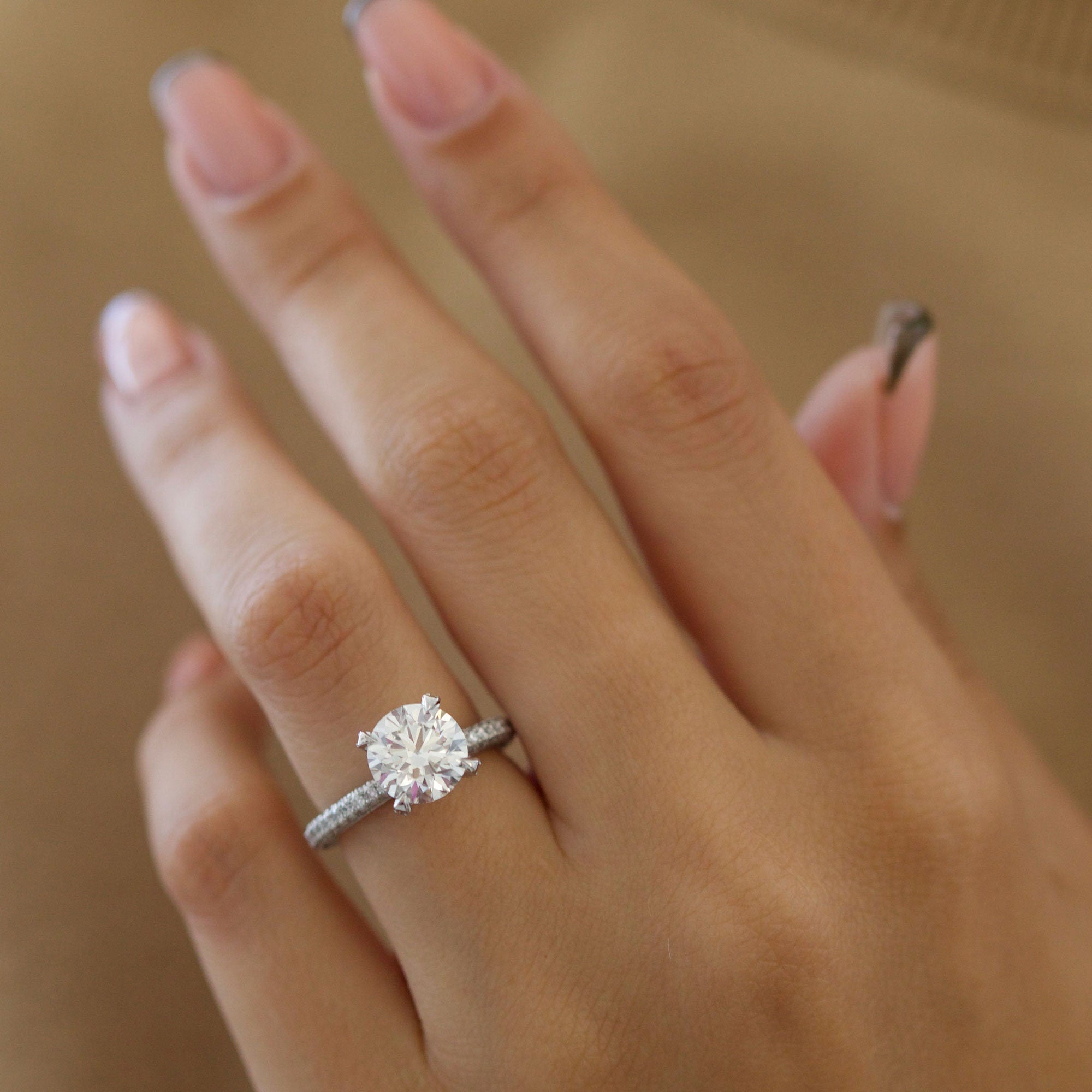 2 CT Round Cut Pave CVD F/VS2 Diamond Engagement Ring 4