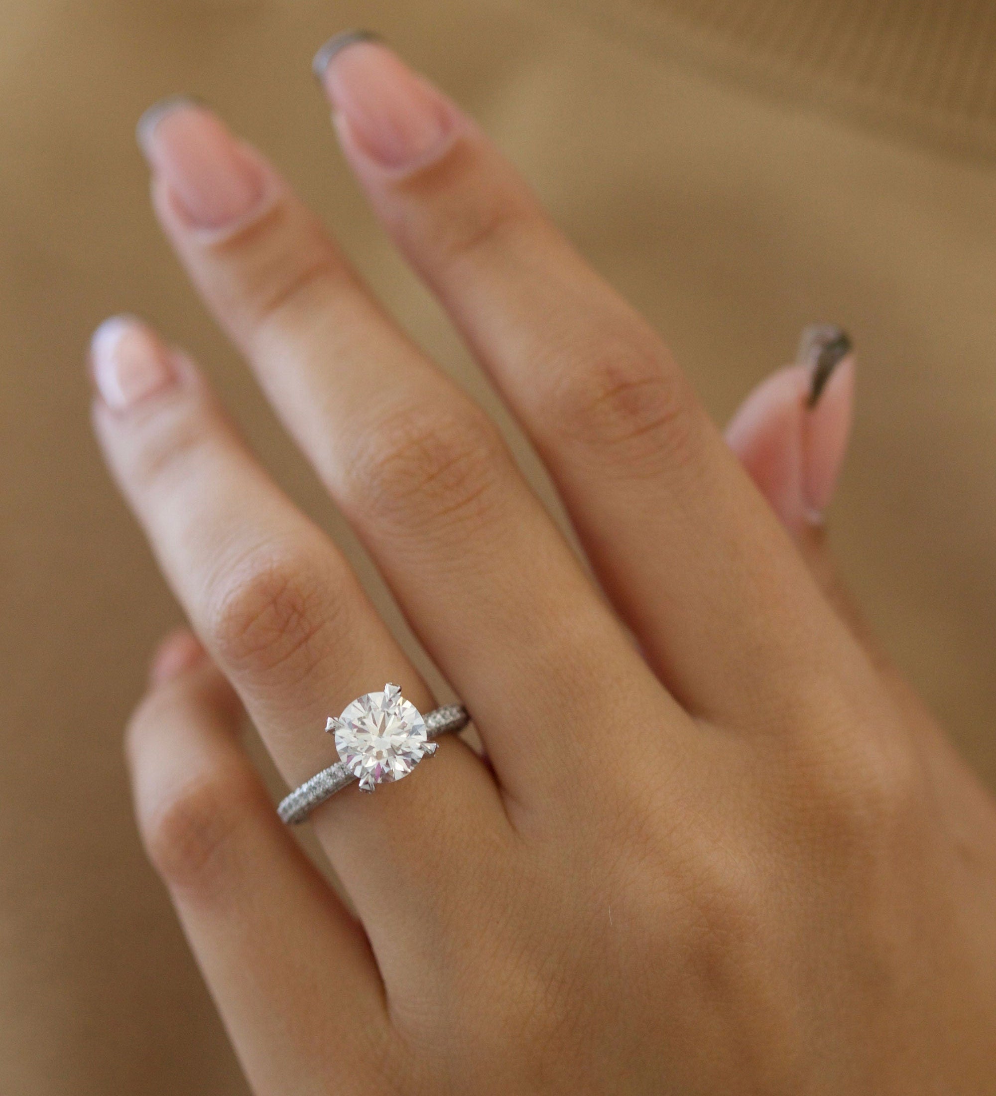 Round Cut Pave Lab Grown Diamond Engagement Ring
