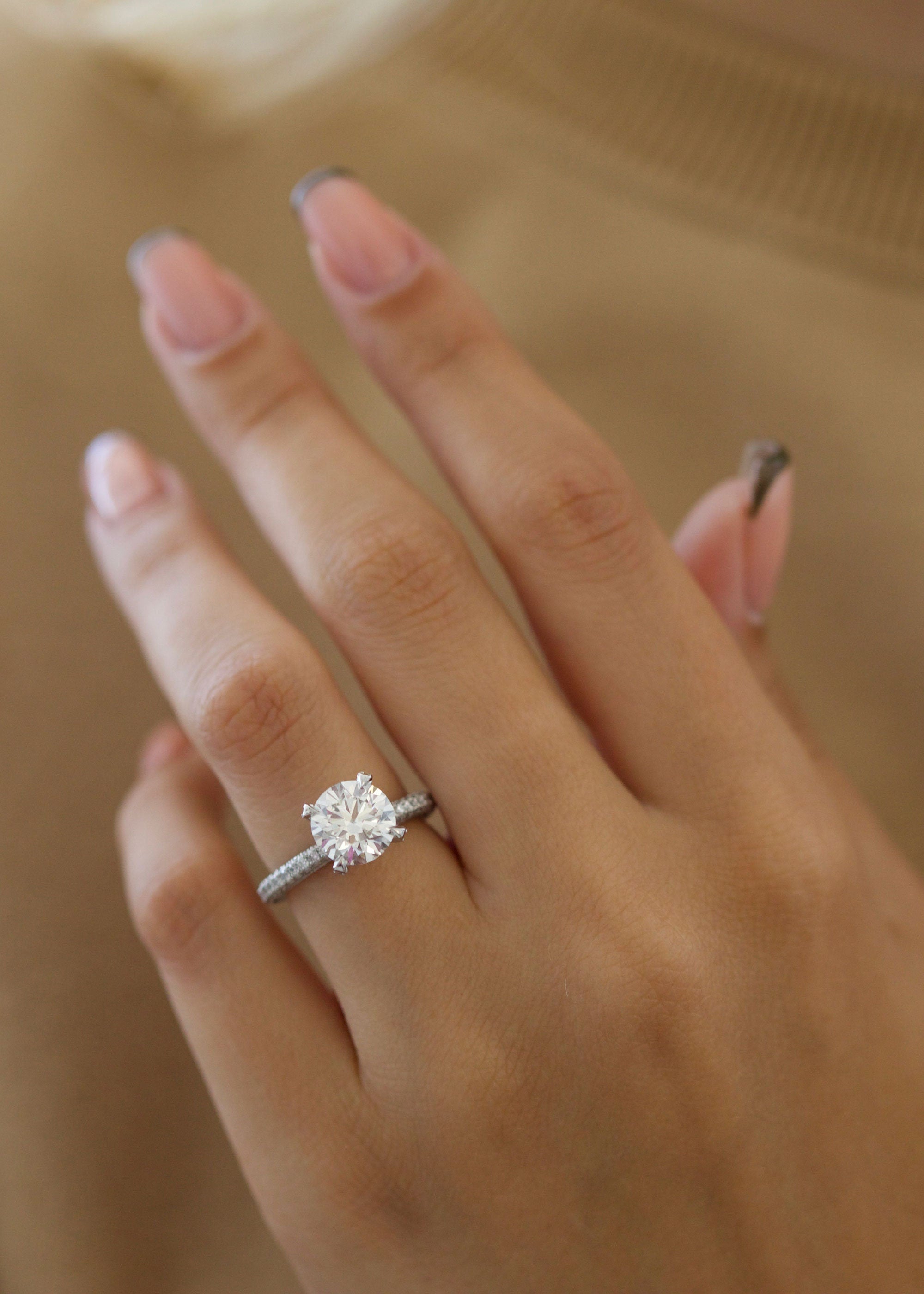 2 CT Round Cut Pave CVD F/VS2 Diamond Engagement Ring 4