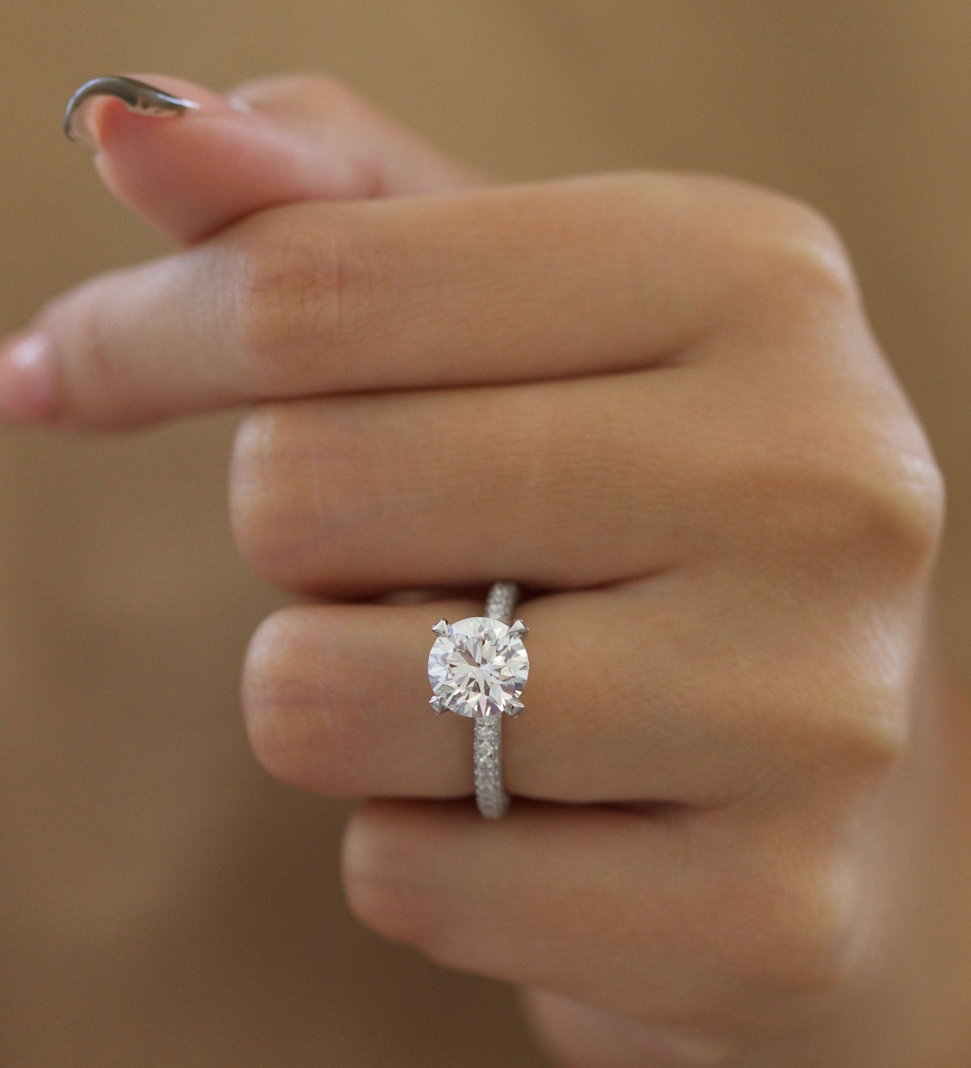 Round Cut Pave Lab Grown Diamond Engagement Ring