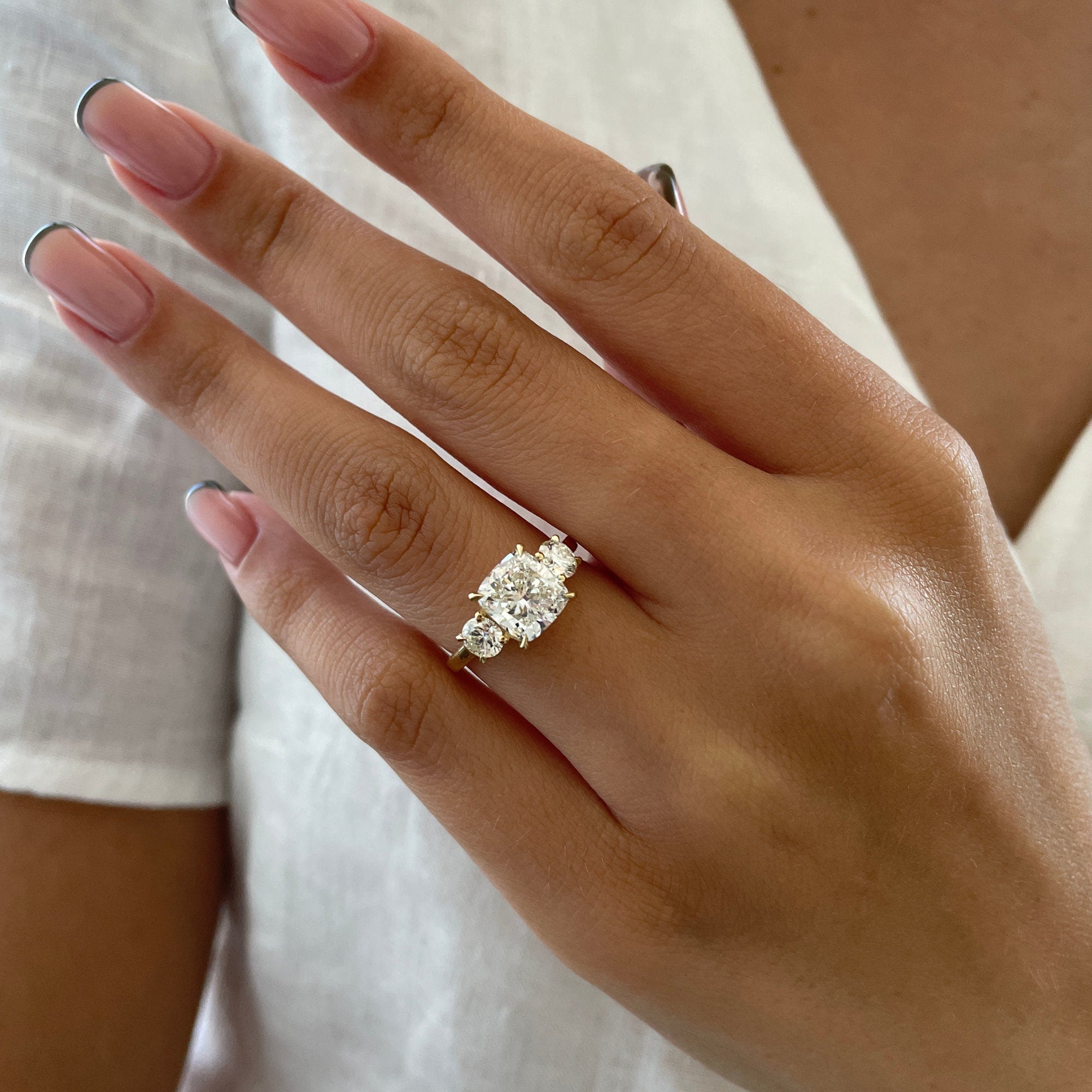 2.6 CT Cushion Three Stone CVD G/VS2 Diamond Engagement Ring 5