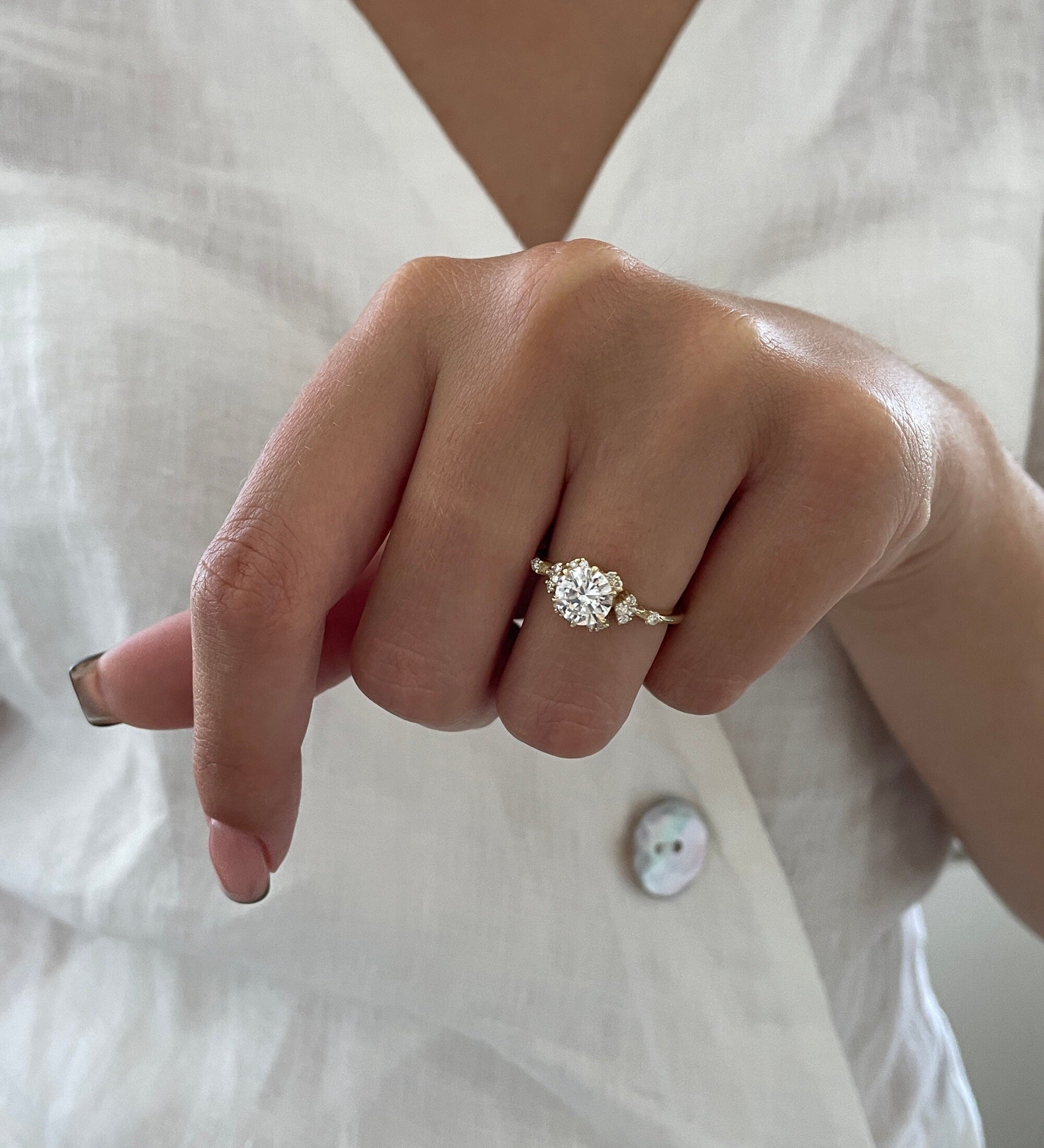 Round Cluster Lab Grown Diamond Engagement Ring