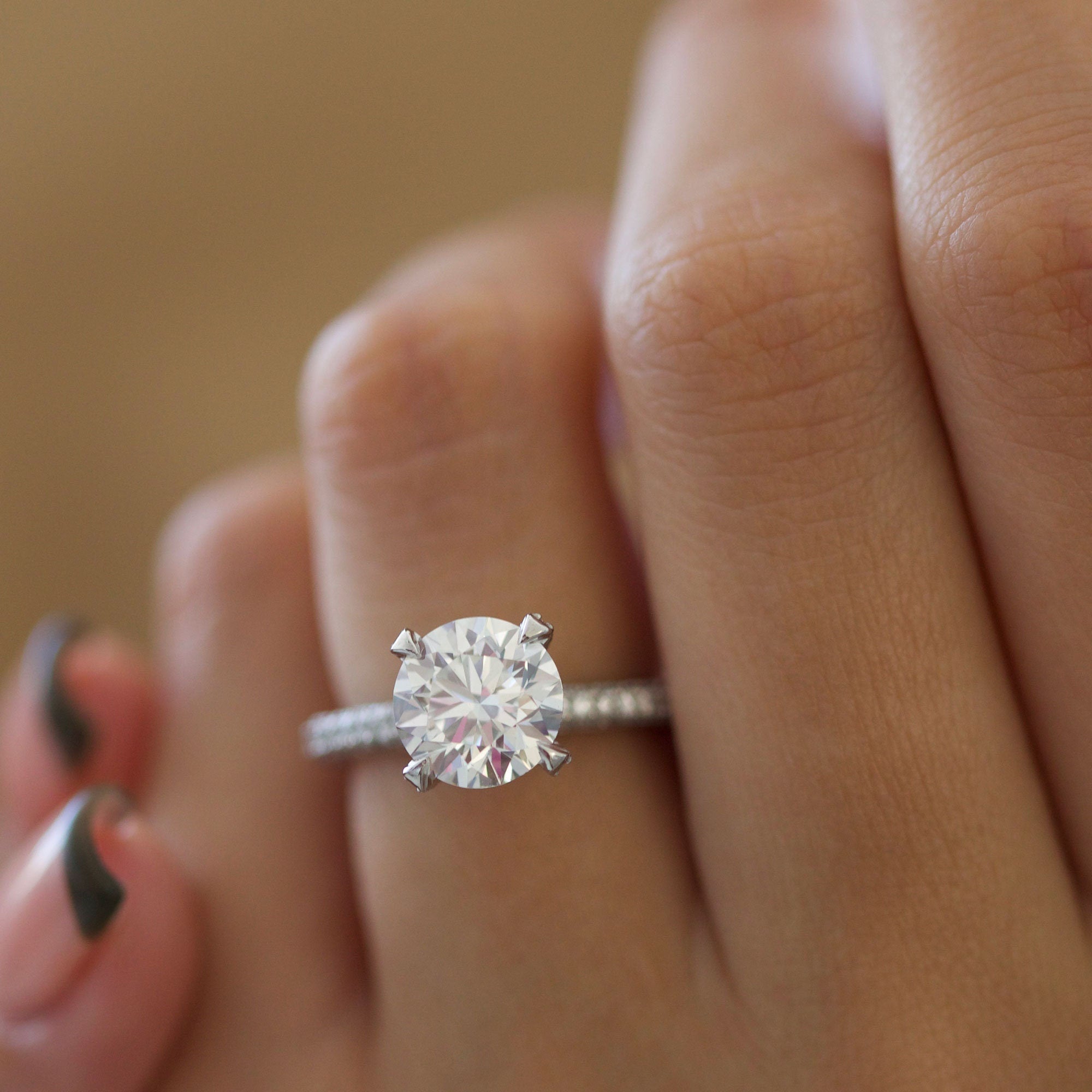 2 CT Round Cut Pave CVD F/VS2 Diamond Engagement Ring 1