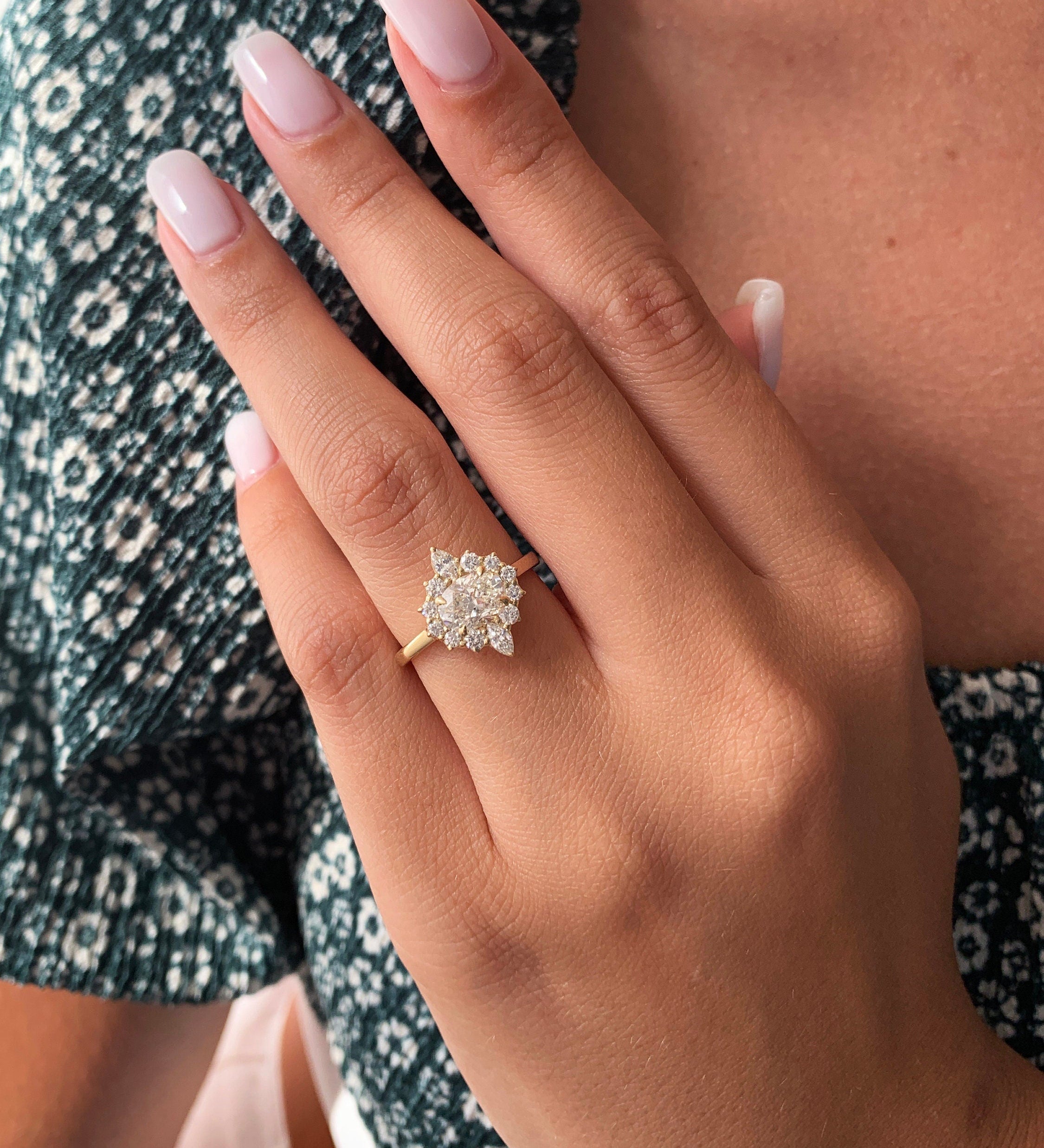 Oval Cluster Lab Grown Diamond Engagement Ring