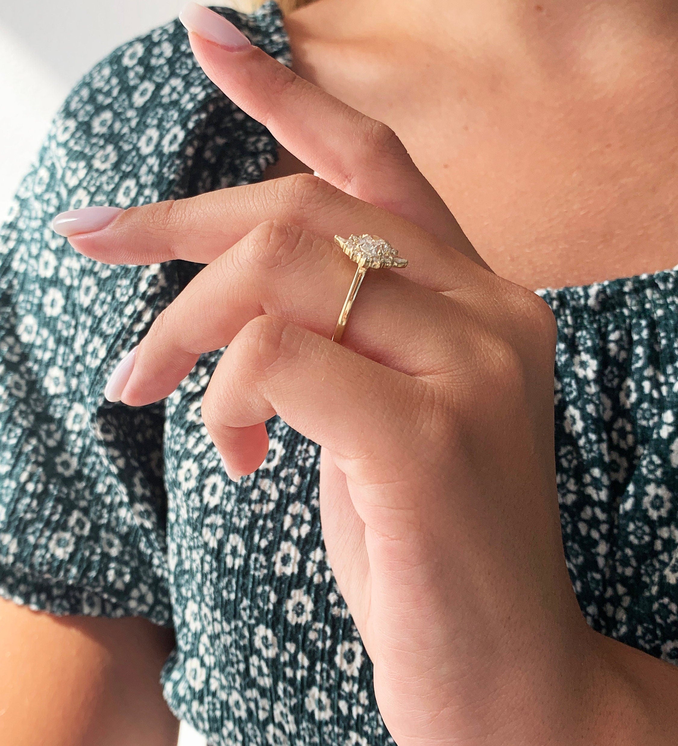 Oval Cluster Lab Grown Diamond Engagement Ring