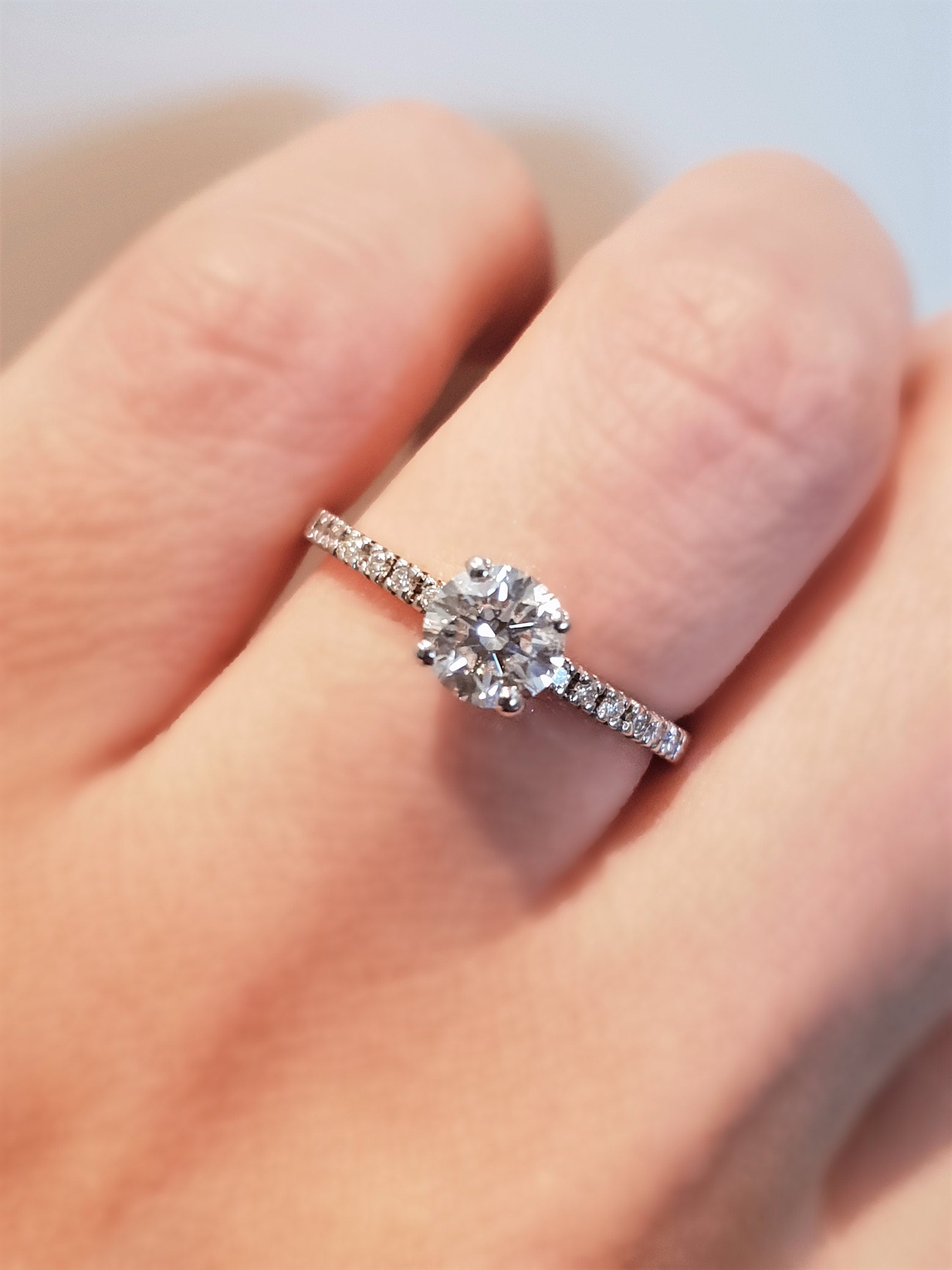 1.0 CT Round Cut Pave Style CVD F/VS1 Diamond Engagement Ring 7