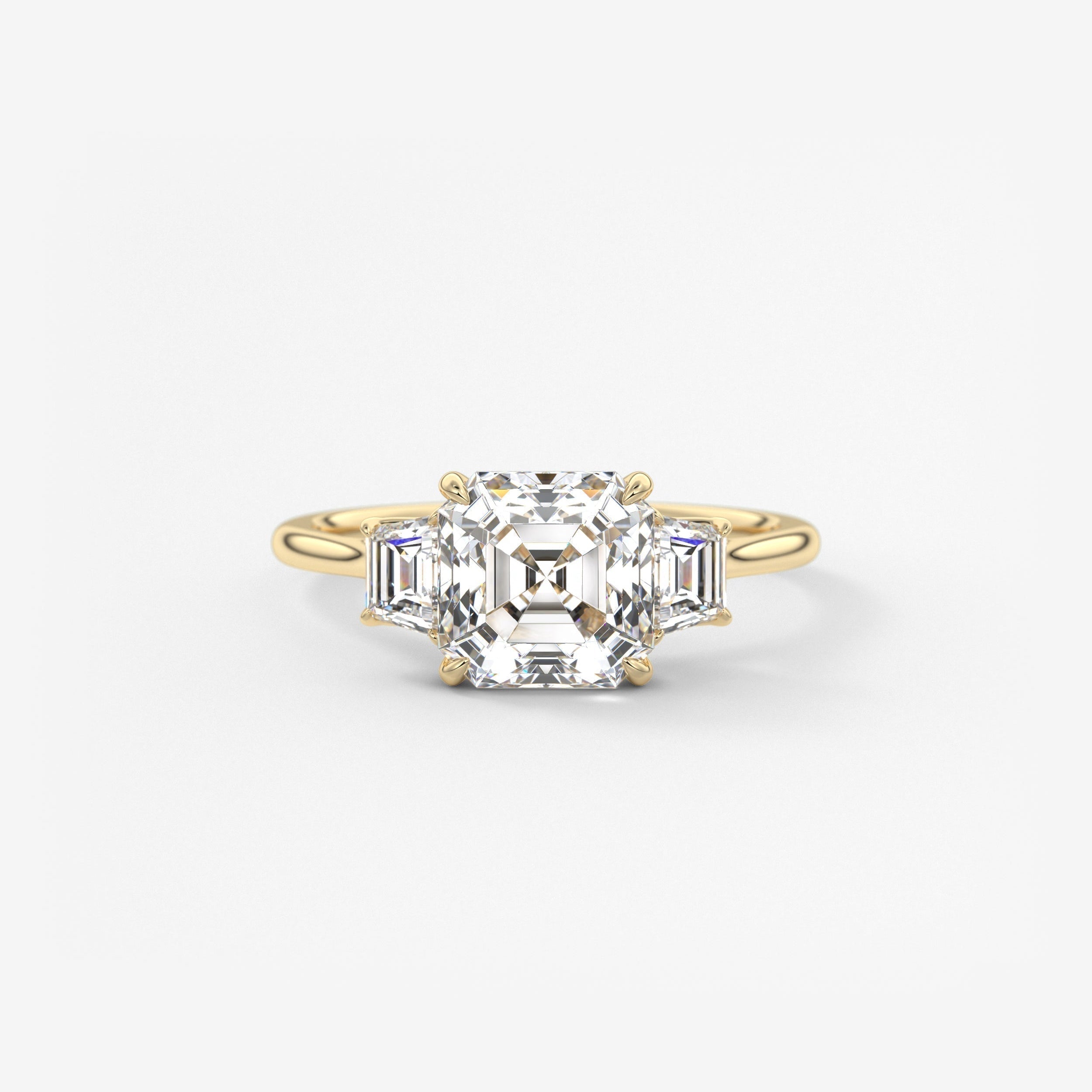 Asscher Three Stone Lab Grown Diamond Engagement Ring