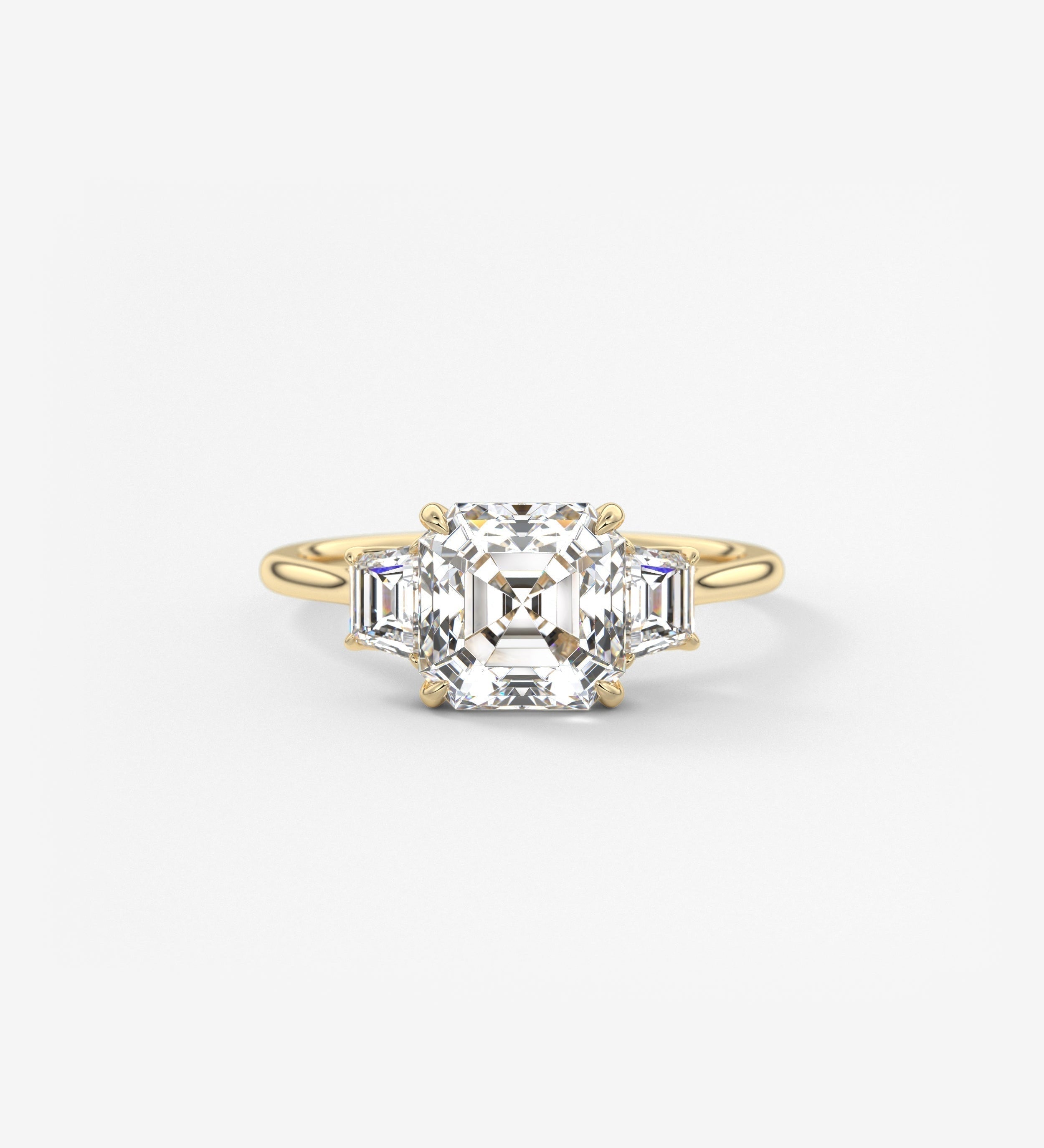 Asscher Three Stone Lab Grown Diamond Engagement Ring