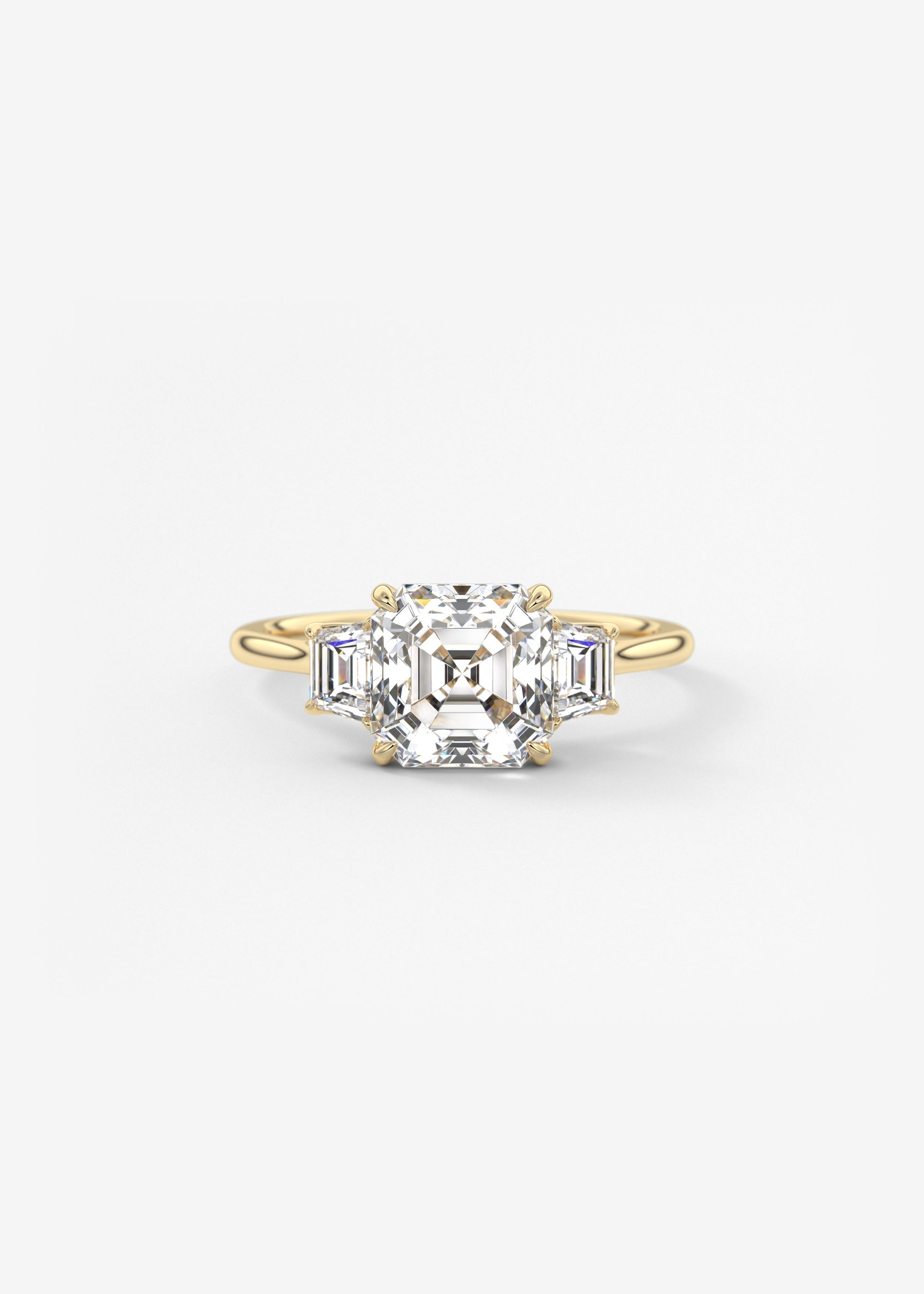 Asscher Three Stone Lab Grown Diamond Engagement Ring