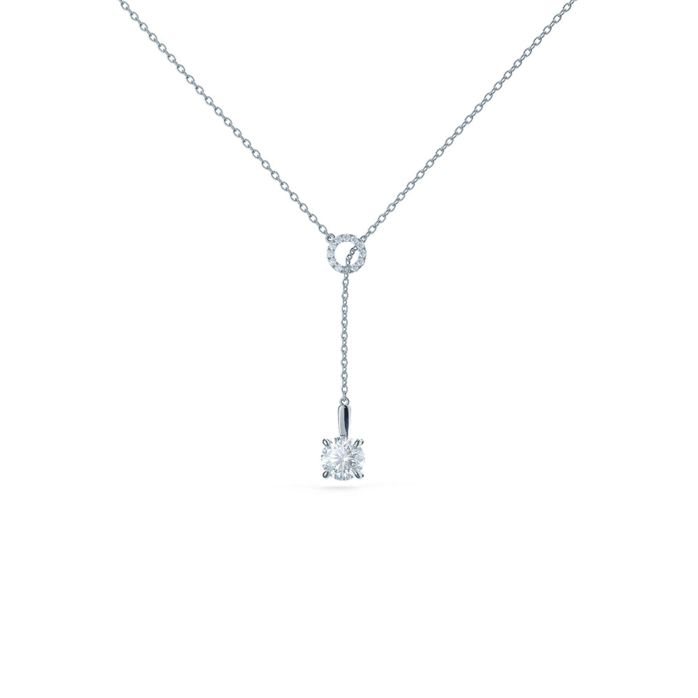 0.75 TCW Round Cut Moissanite Necklace With Drop Lariat Style