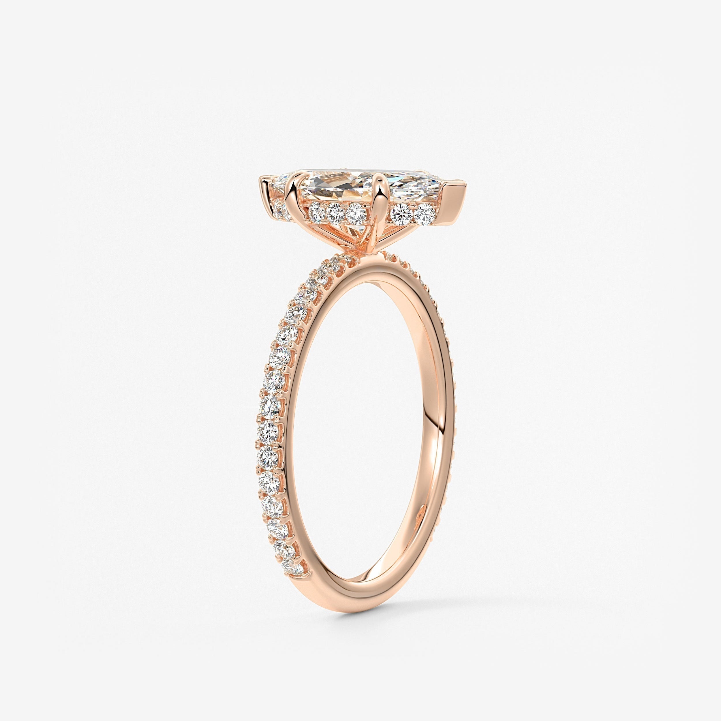 Marquise Hidden Halo Pave Lab Grown Diamond Engagement Ring