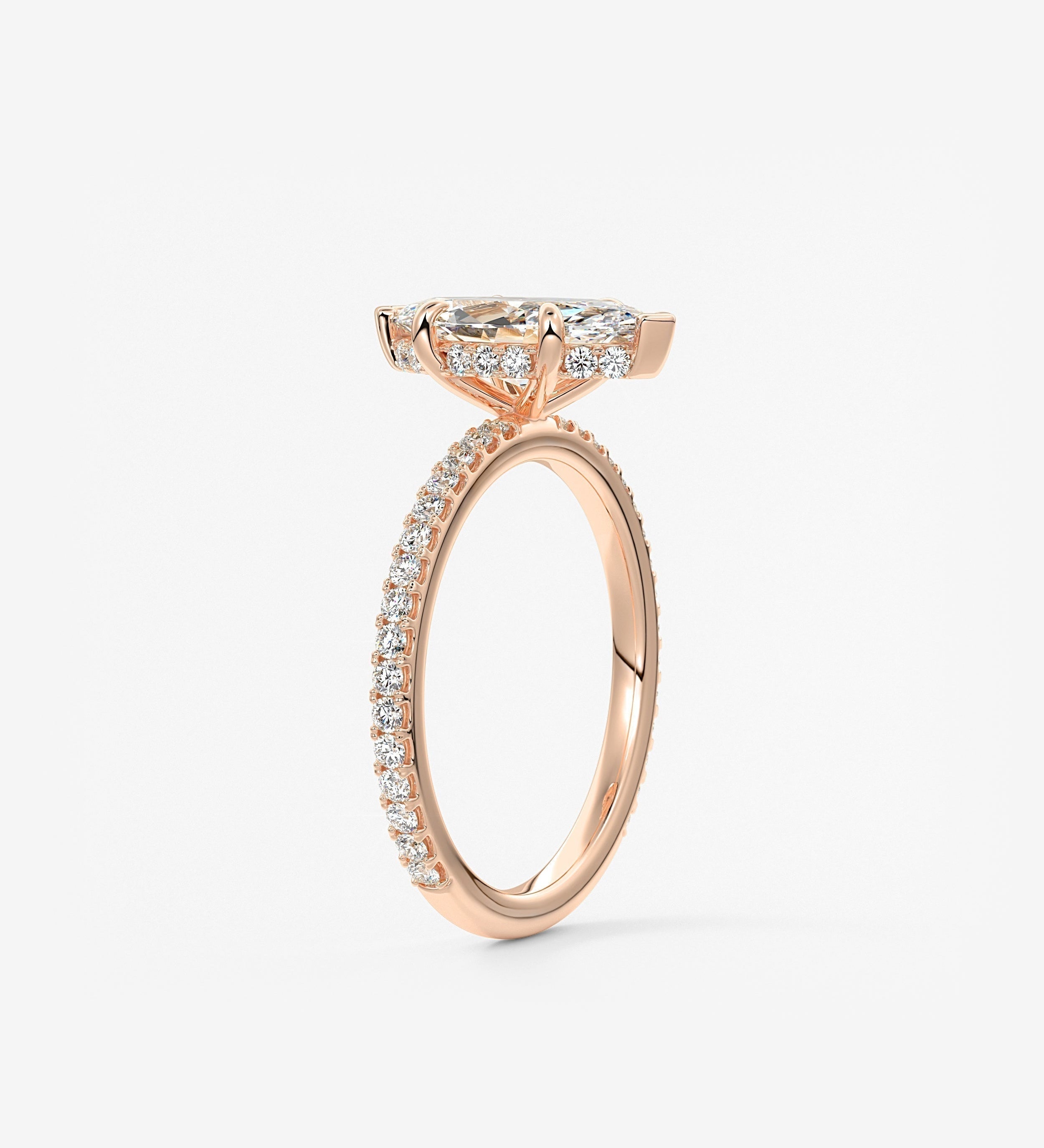 Marquise Hidden Halo Pave Lab Grown Diamond Engagement Ring